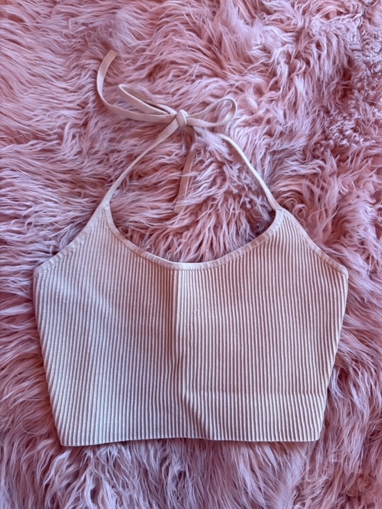 Babaton Tops - Babaton Sculpt Knit Ribbed Halter Crop Top - Beige